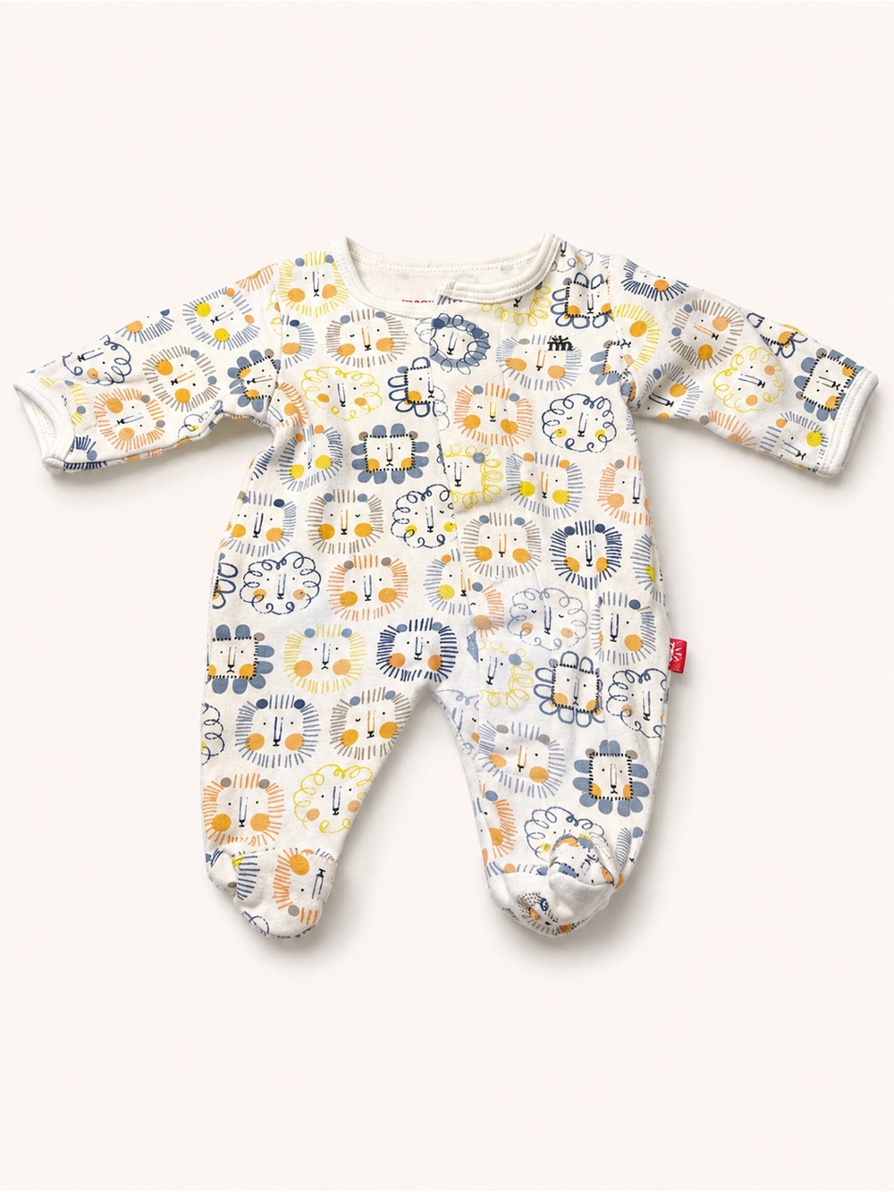 Magnetic Me Cream Footed One-Piece with Yellow, Blue, and Orange Lion Print